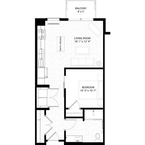 a floor plan of a small apartment with a bedroom and a living room